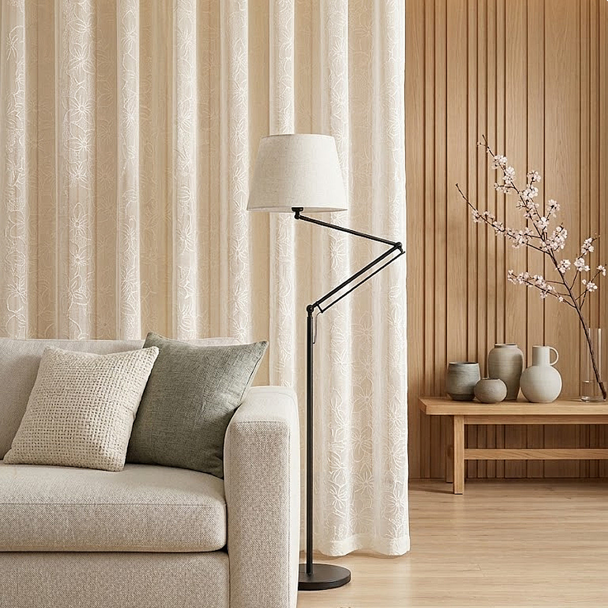 Sakura Sheer Curtain / Net Curtain Ready Made French Pleat Hook & Ring Eyelet
