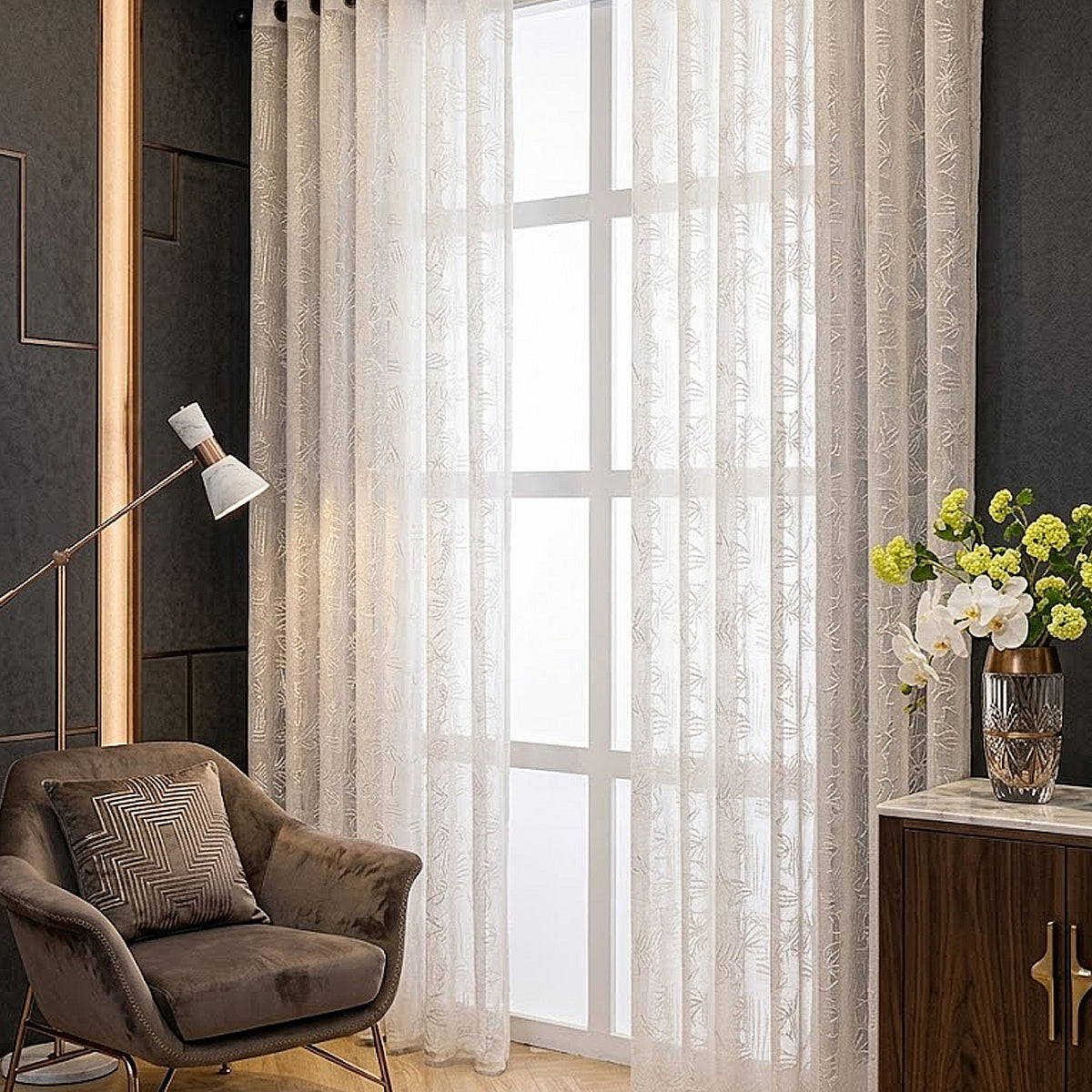 Sakura Sheer Curtain / Net Curtain Ready Made French Pleat Hook & Ring Eyelet