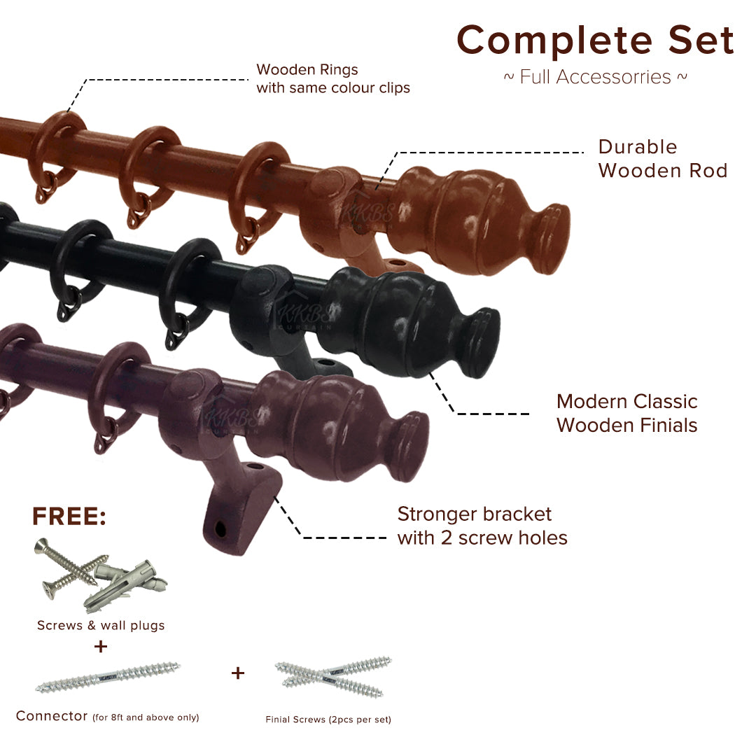 Cassedy Wooden Curtain Rod Double Complete Set