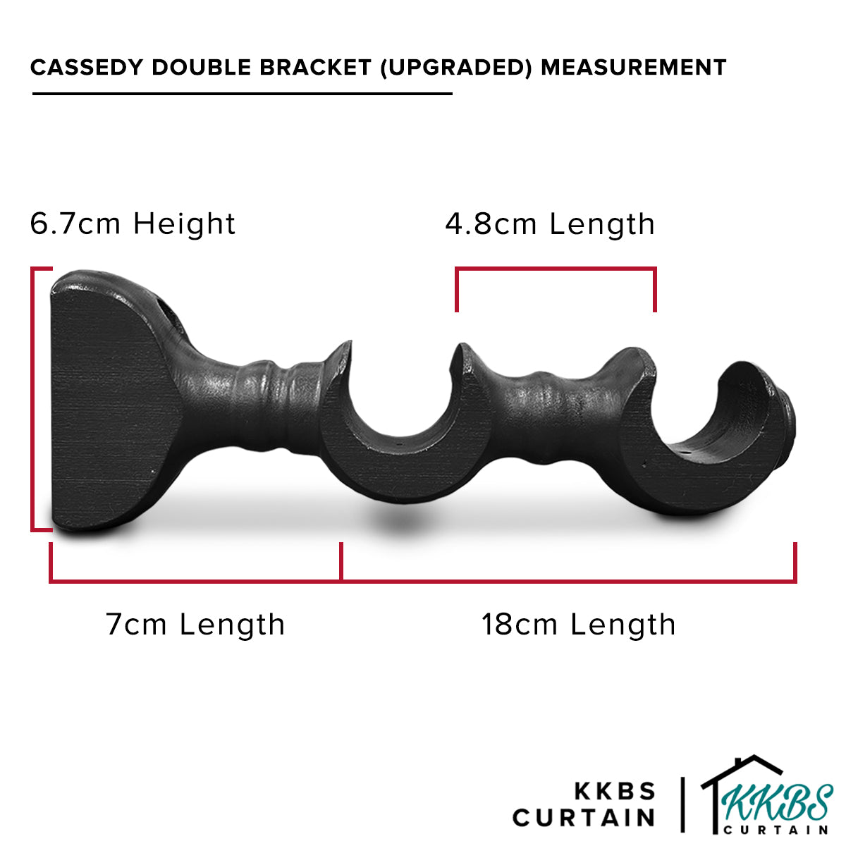 Cassedy Wooden Curtain Rod Double Bracket Ebony Black Colour