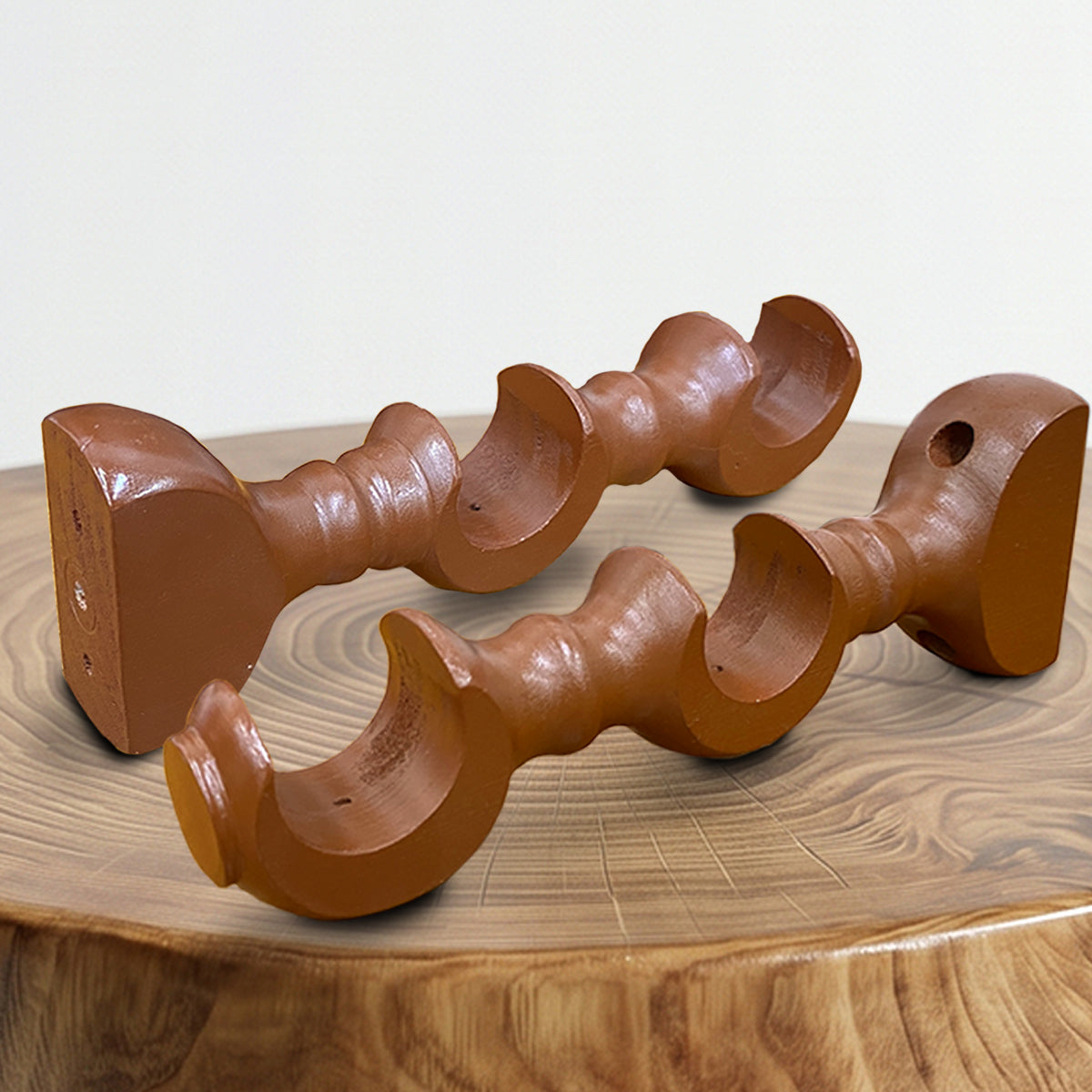 Cassedy Wooden Curtain Rod Double Bracket - Natural Mahogany