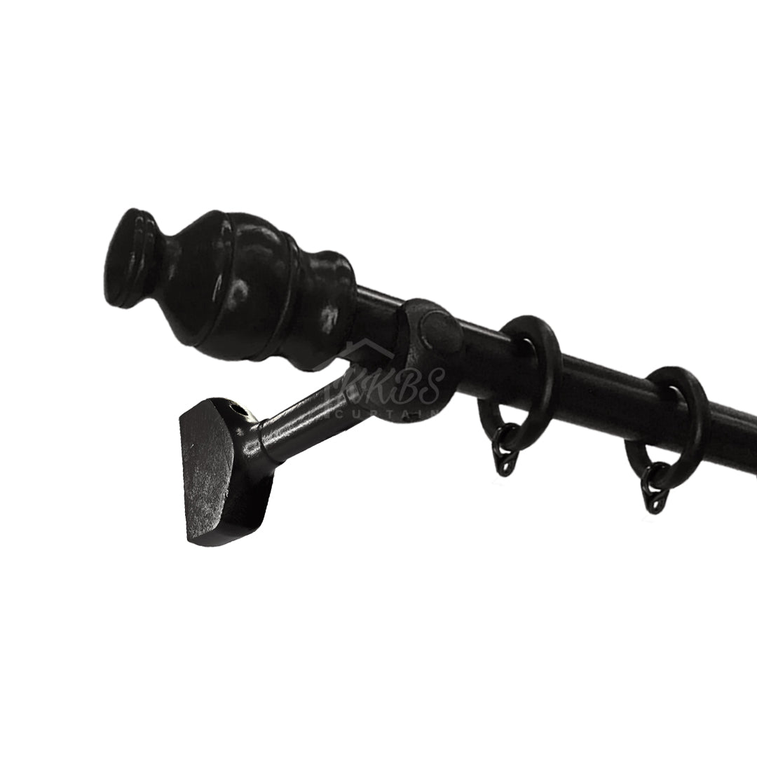 Cassedy Wooden Curtain Rod Long Single Bracket - Ebony Black
