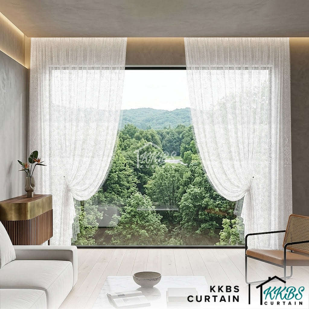 Sakura Sheer Curtain / Net Curtain Ready Made French Pleat Hook & Ring Eyelet