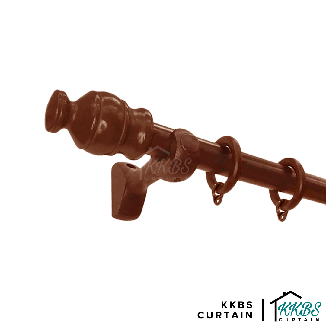 Cassedy Wooden Curtain Rod Single Bracket Natural Mahogany Colour