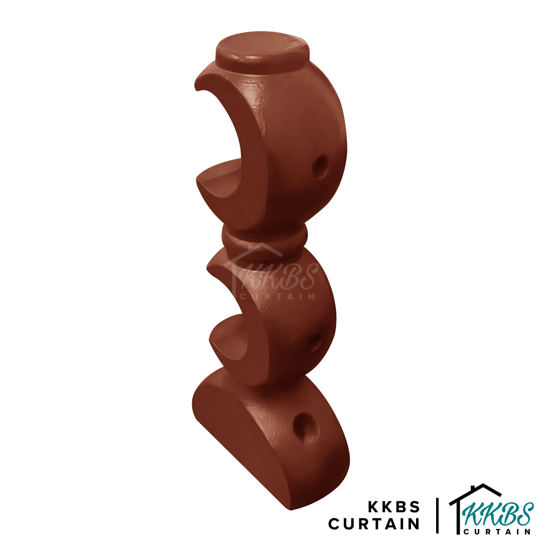 Cassedy Wooden Curtain Rod Double Bracket Natural Mahogany Colour