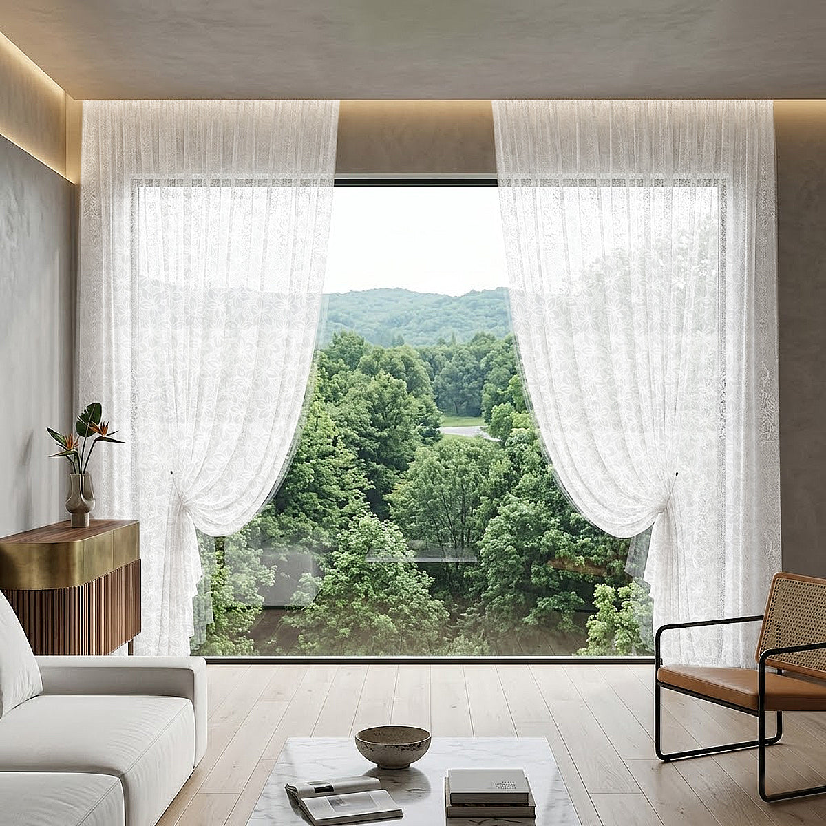 Sakura Sheer Curtain / Net Curtain Ready Made French Pleat Hook &amp; Ring Eyelet