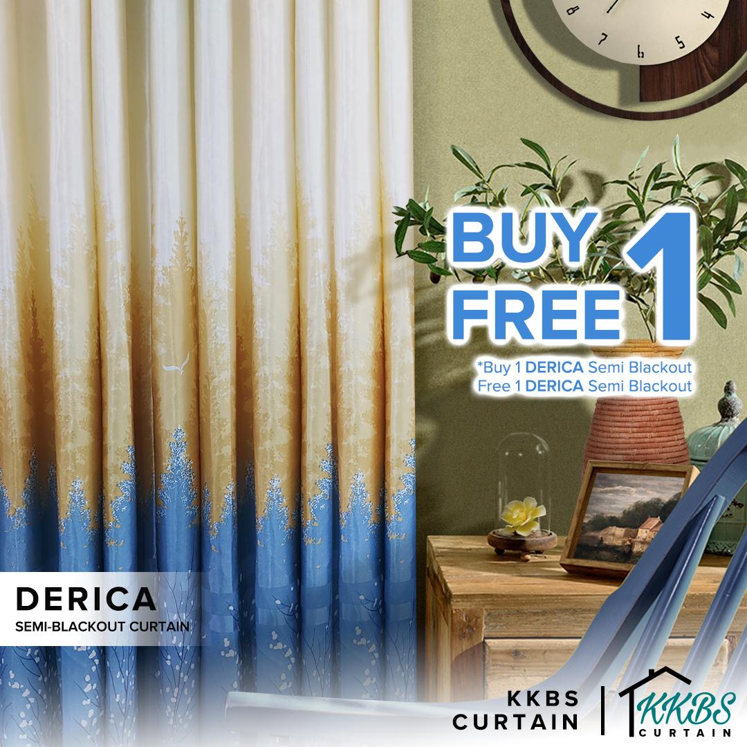 [BUY 1 FREE 1]  Derica Langsir Siap Jahit Semi Blackout Bercorak Cangkuk &amp; Ring