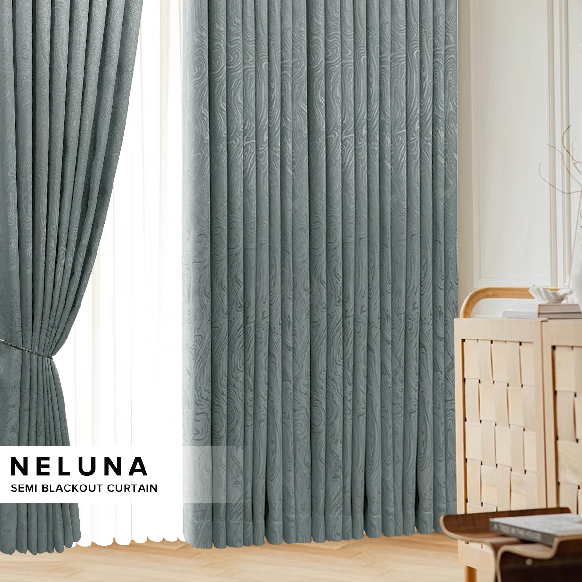 Neluna Semi Blackout Curtain Ready Made - Extra Width
