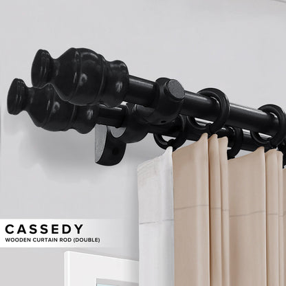 Cassedy Wooden Curtain Rod Double Complete Set