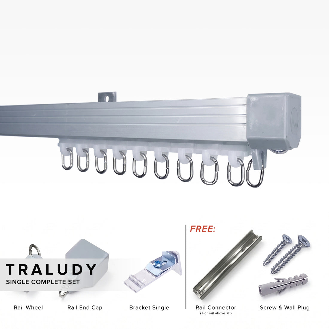 Traludy Aluminium Curtain Rail / Track Single Complete Set