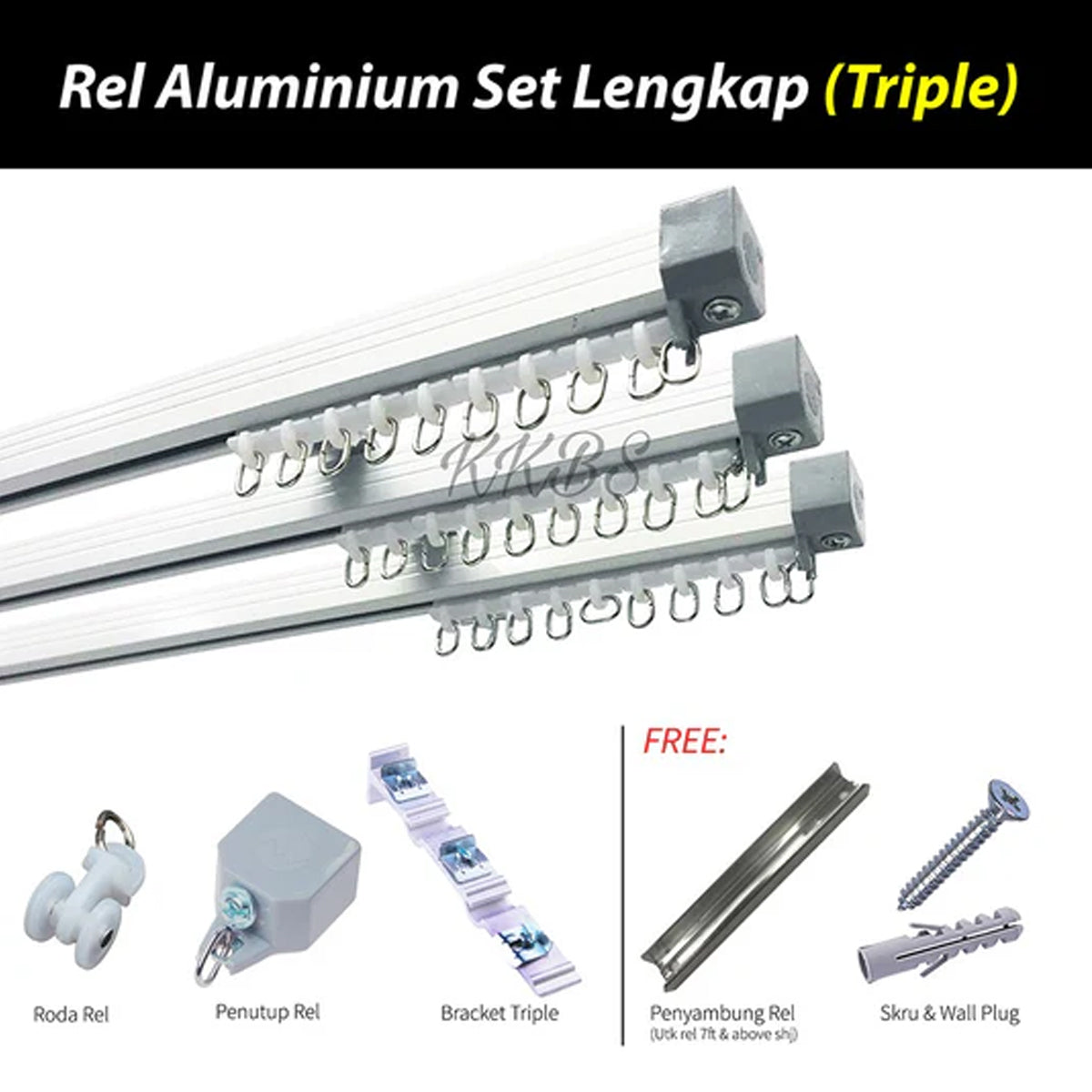 Traludy Aluminium Curtain Rail/ Track Triple Complete Set