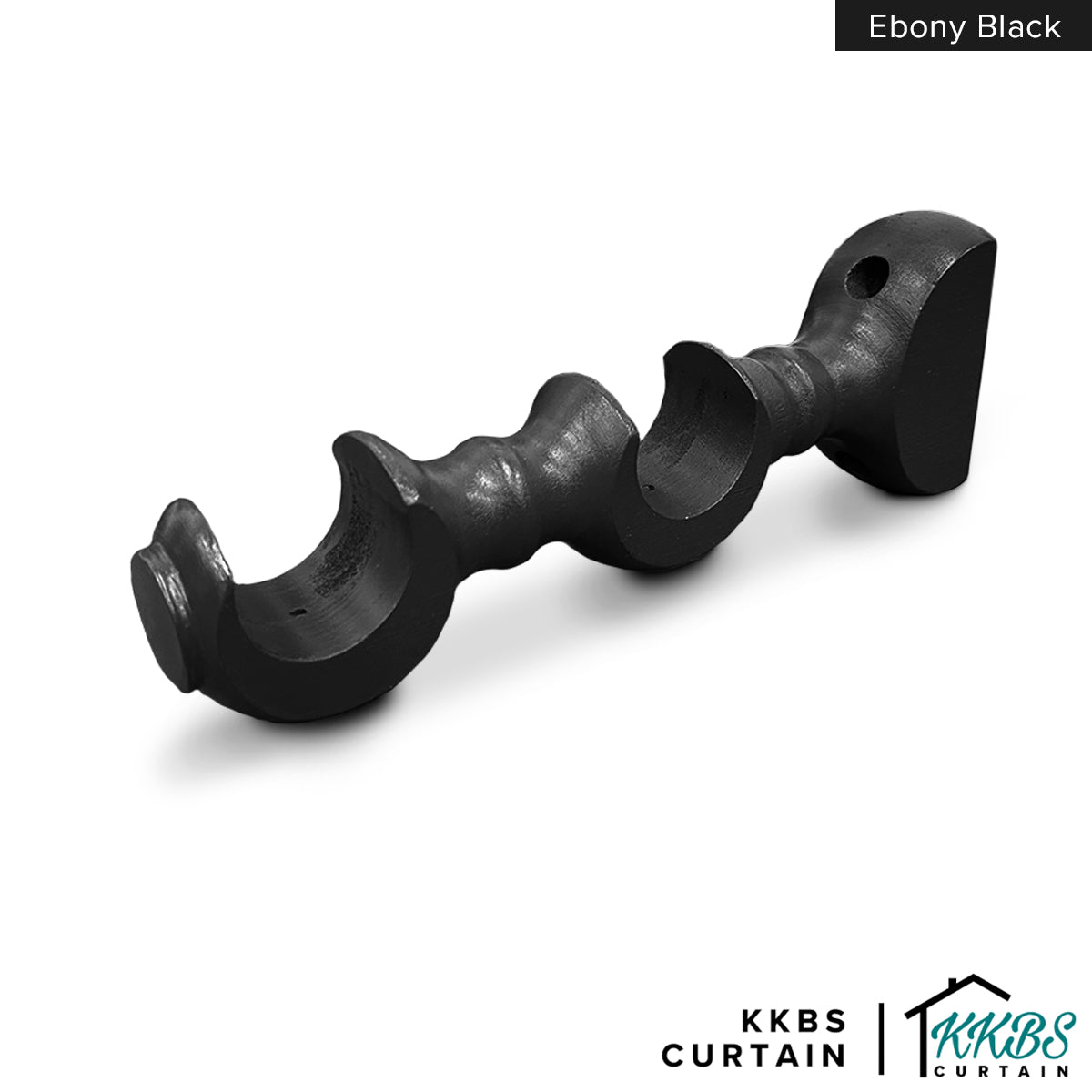 Cassedy Wooden Curtain Rod Double Bracket Ebony Black Colour
