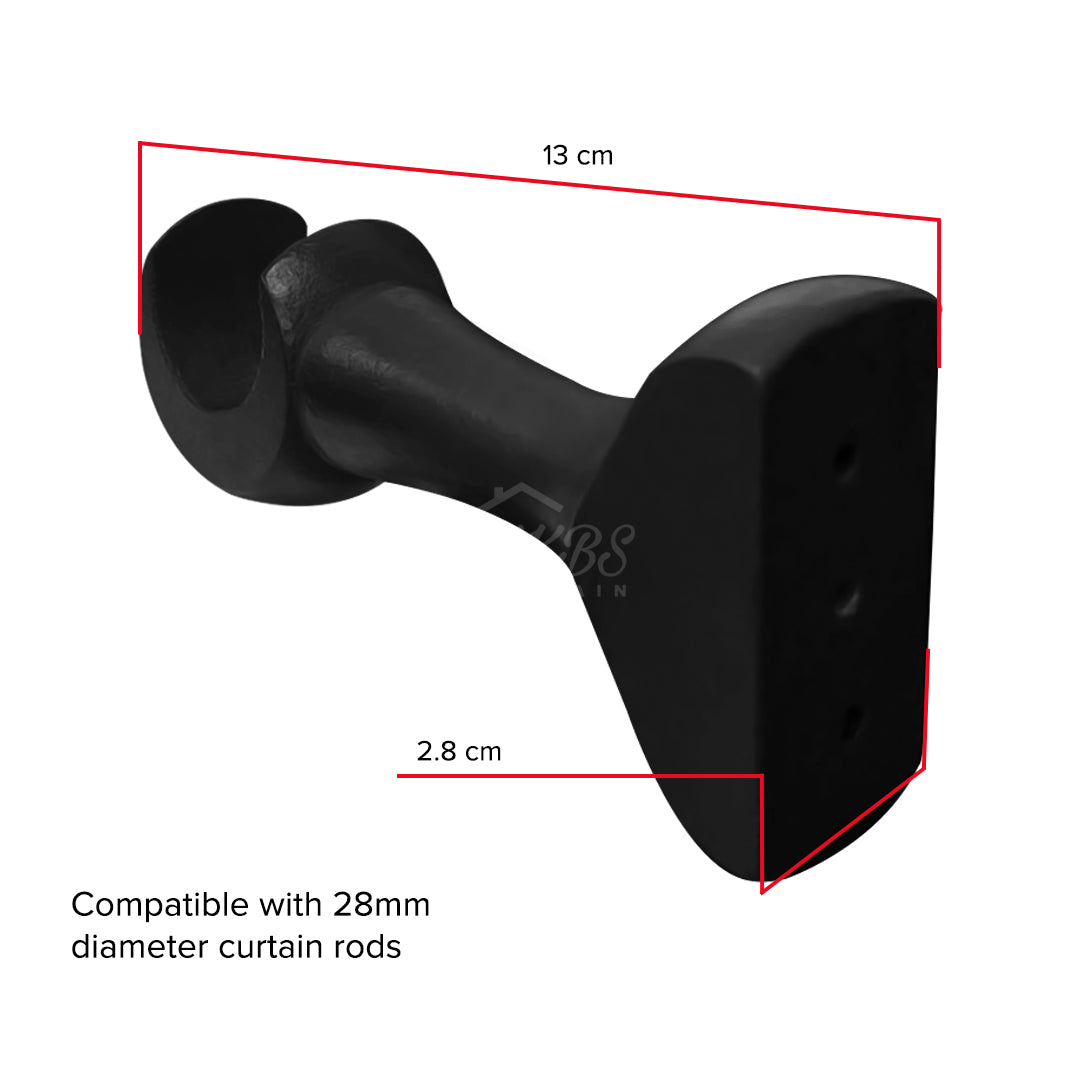 Cassedy Wooden Curtain Rod Single Bracket - Ebony Black