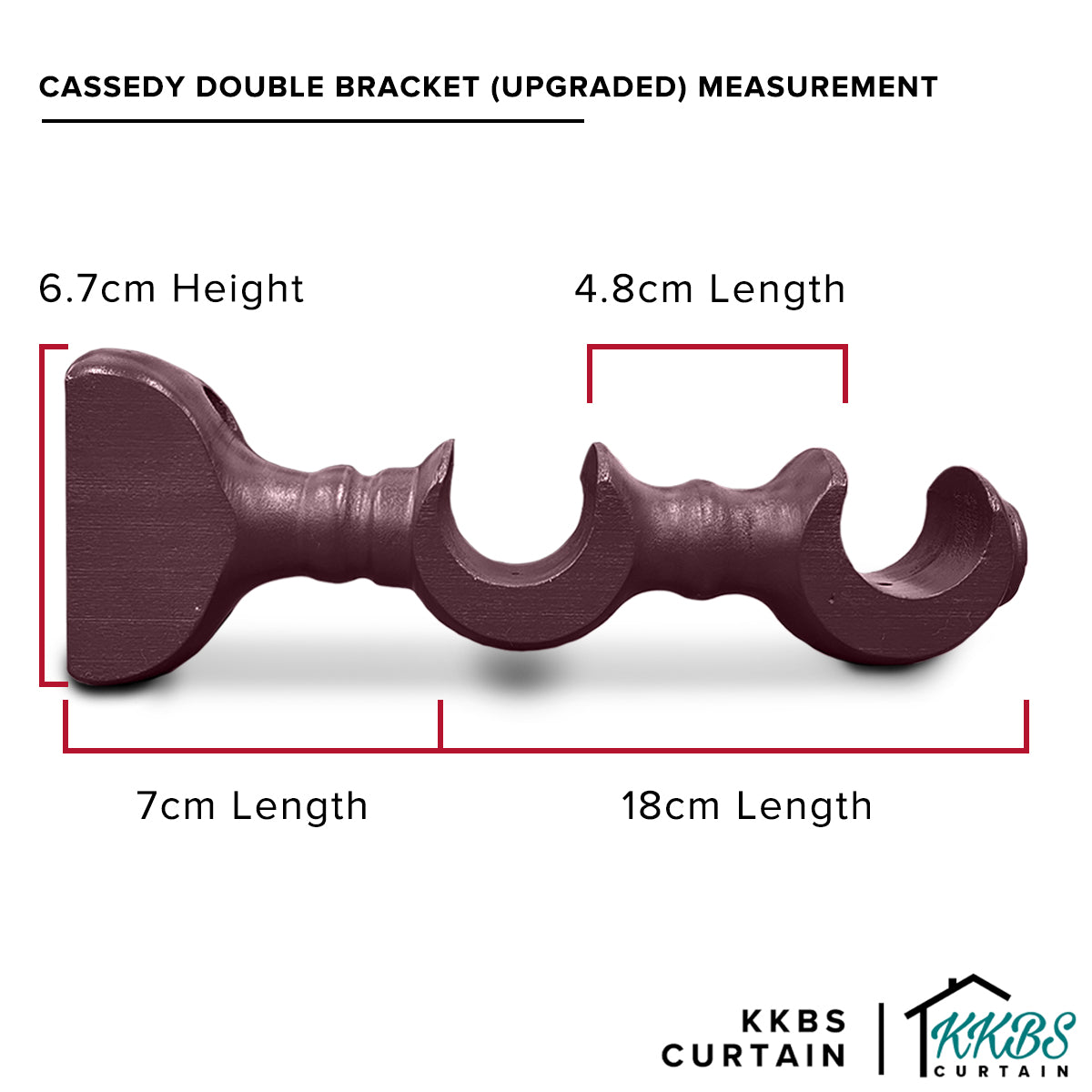 Cassedy Wooden Curtain Rod Double Bracket Dark Merlot Colour