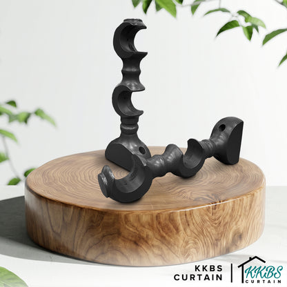 Cassedy Wooden Curtain Rod Double Bracket Ebony Black Colour