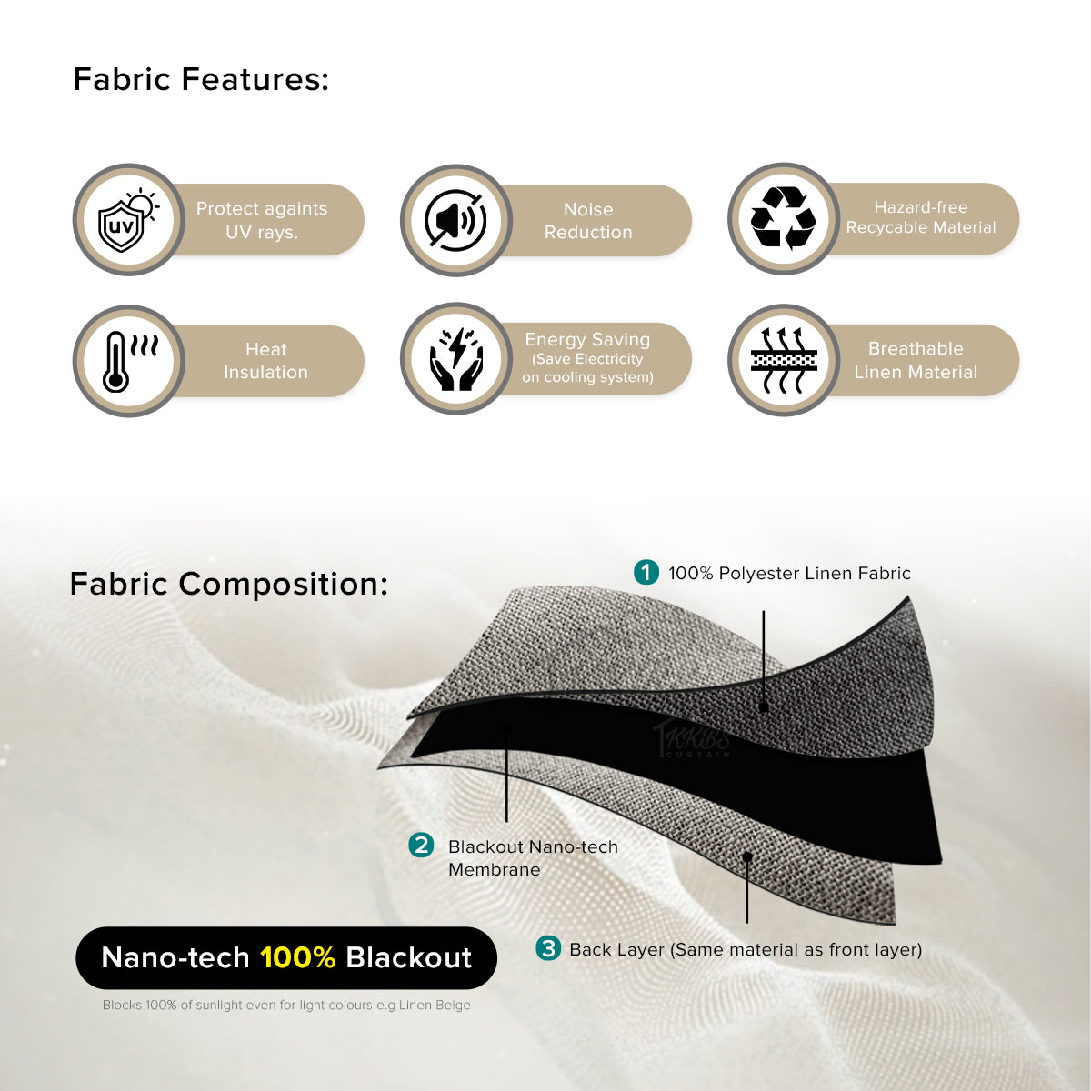 Mizuka 100% Blackout Curtain Ready Made - Extra Width