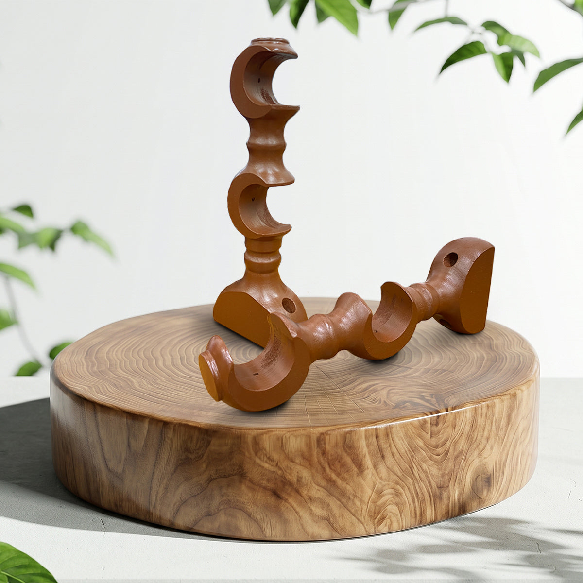 Cassedy Wooden Curtain Rod Double Bracket - Natural Mahogany
