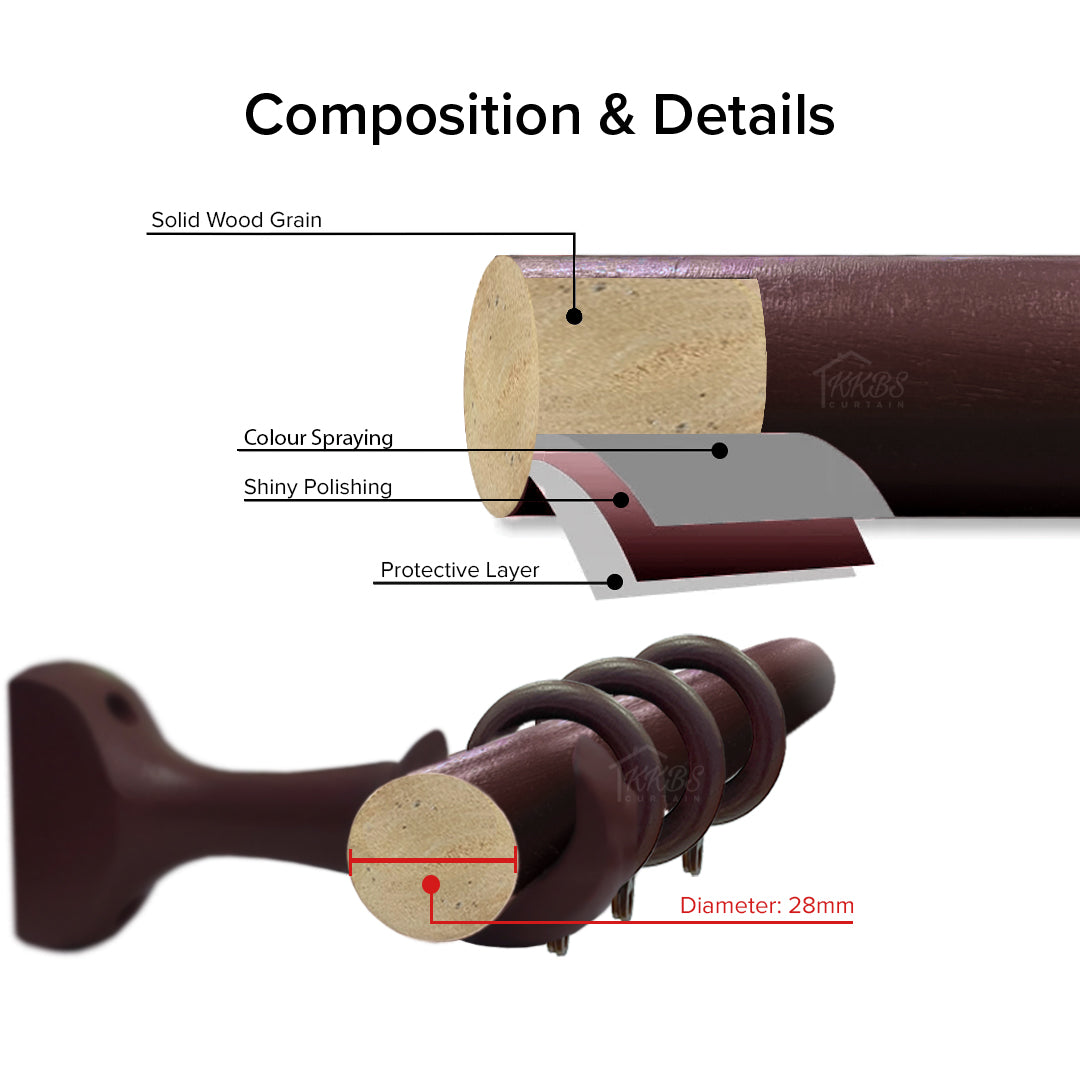 Cassedy Wooden Curtain Rod Double Complete Set