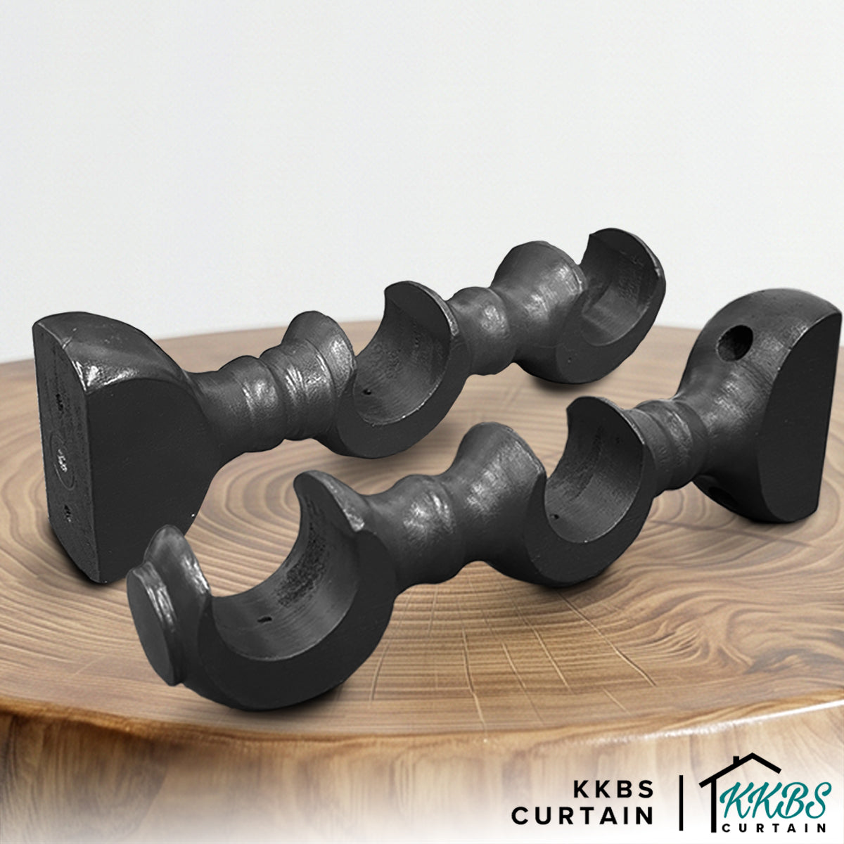 Cassedy Wooden Curtain Rod Double Bracket Ebony Black Colour
