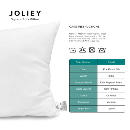 Joliey Square Sofa Pillow White Inner Cushion Throw Pillow
