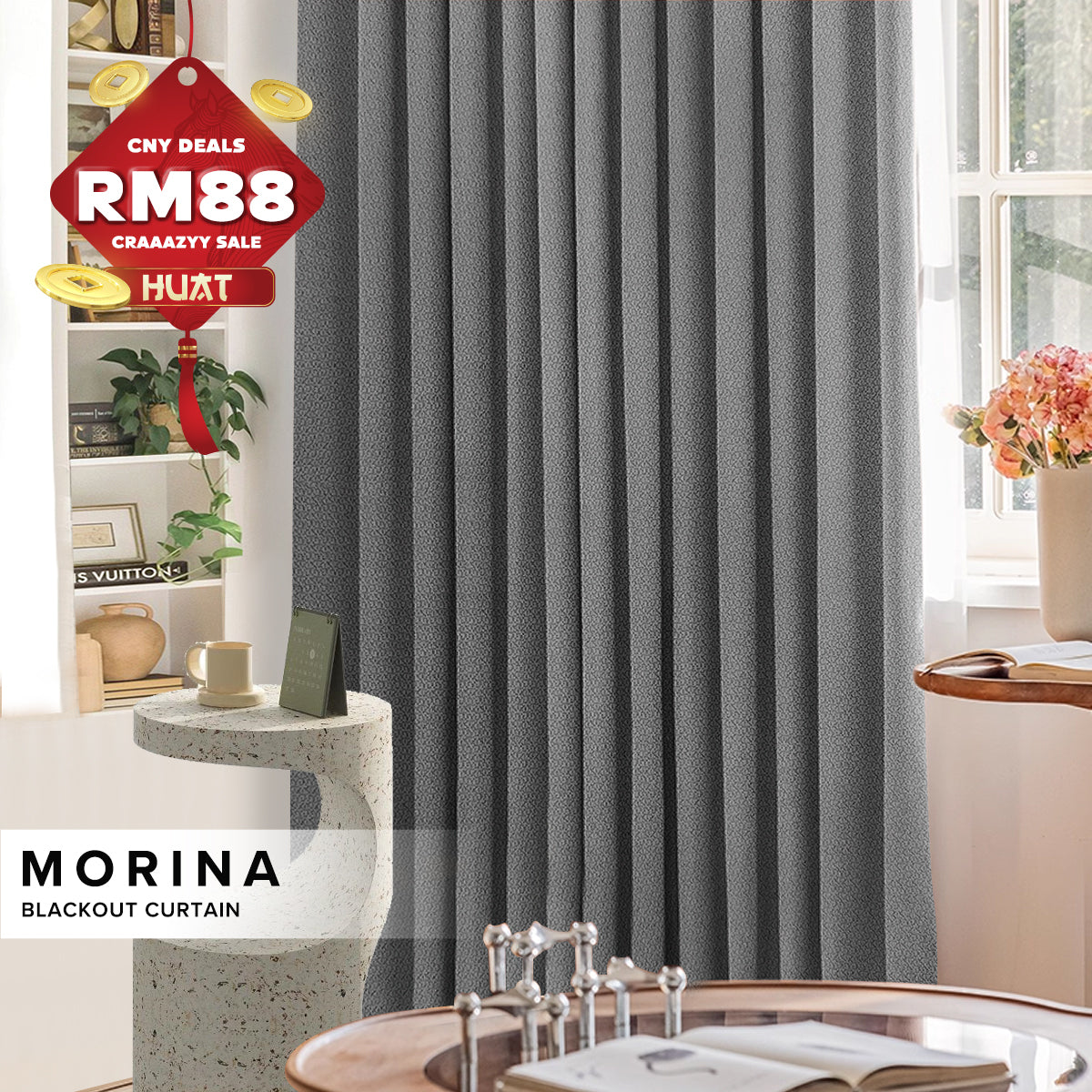 [RM88 HUAT HUAT DEALS] Morina 85-95% Blackout Curtain Ready Made