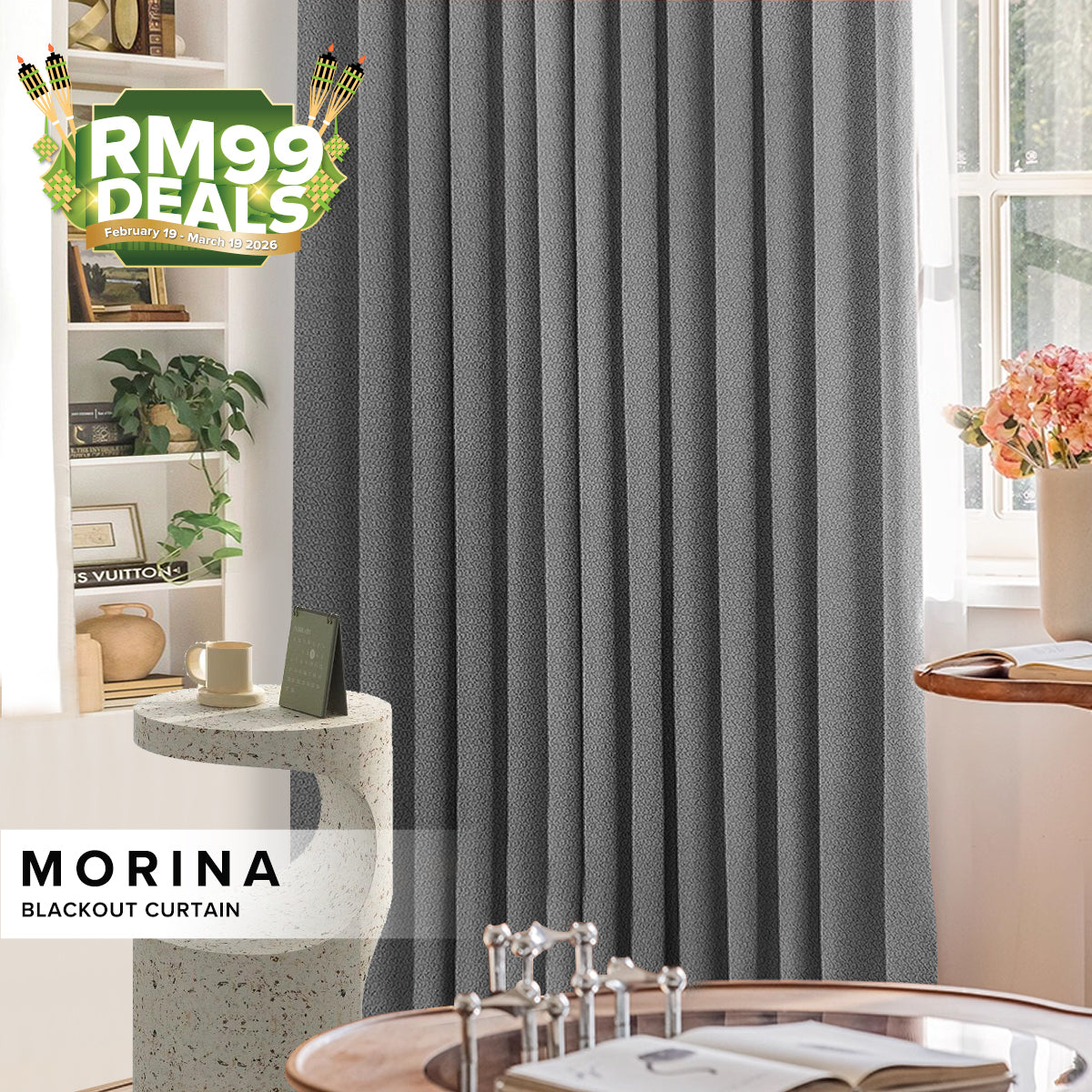 [RM99 SERI RAYA DEALS] Morina 85-95% Blackout Curtain Ready Made