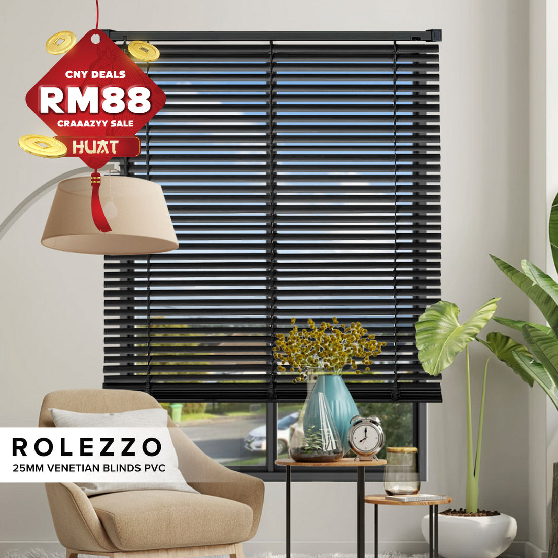 [RM88 HUAT HUAT DEALS] Rolezzo 25mm Venetian Blinds PVC Ready Made Complete Set