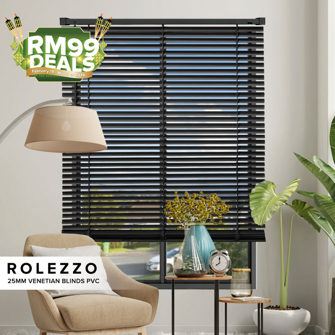 [RM99 SERI RAYA DEALS] Rolezzo 25mm Venetian Blinds PVC Ready Made Complete Set
