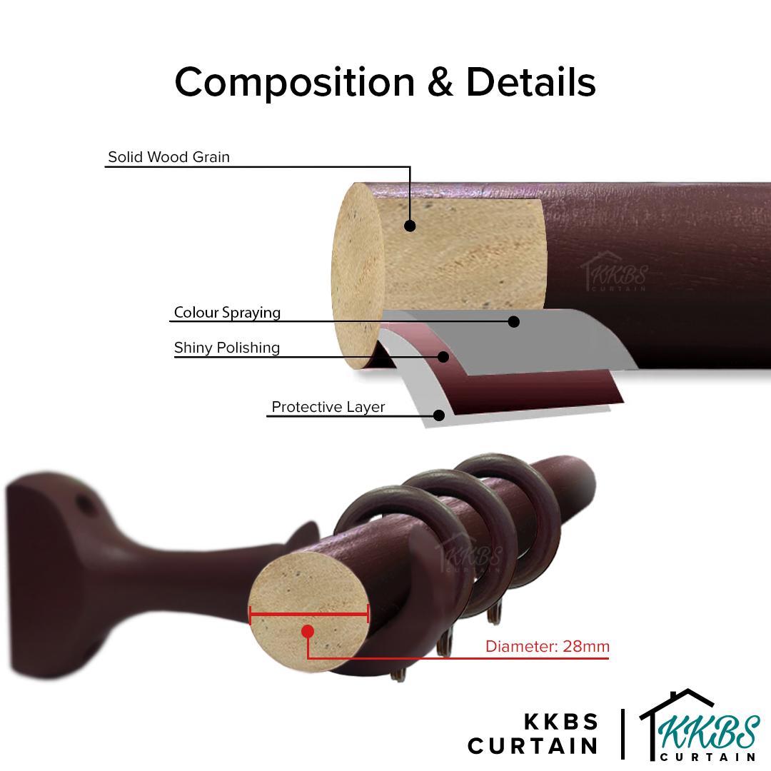 Cassedy Wooden Curtain Rod Double Complete Set