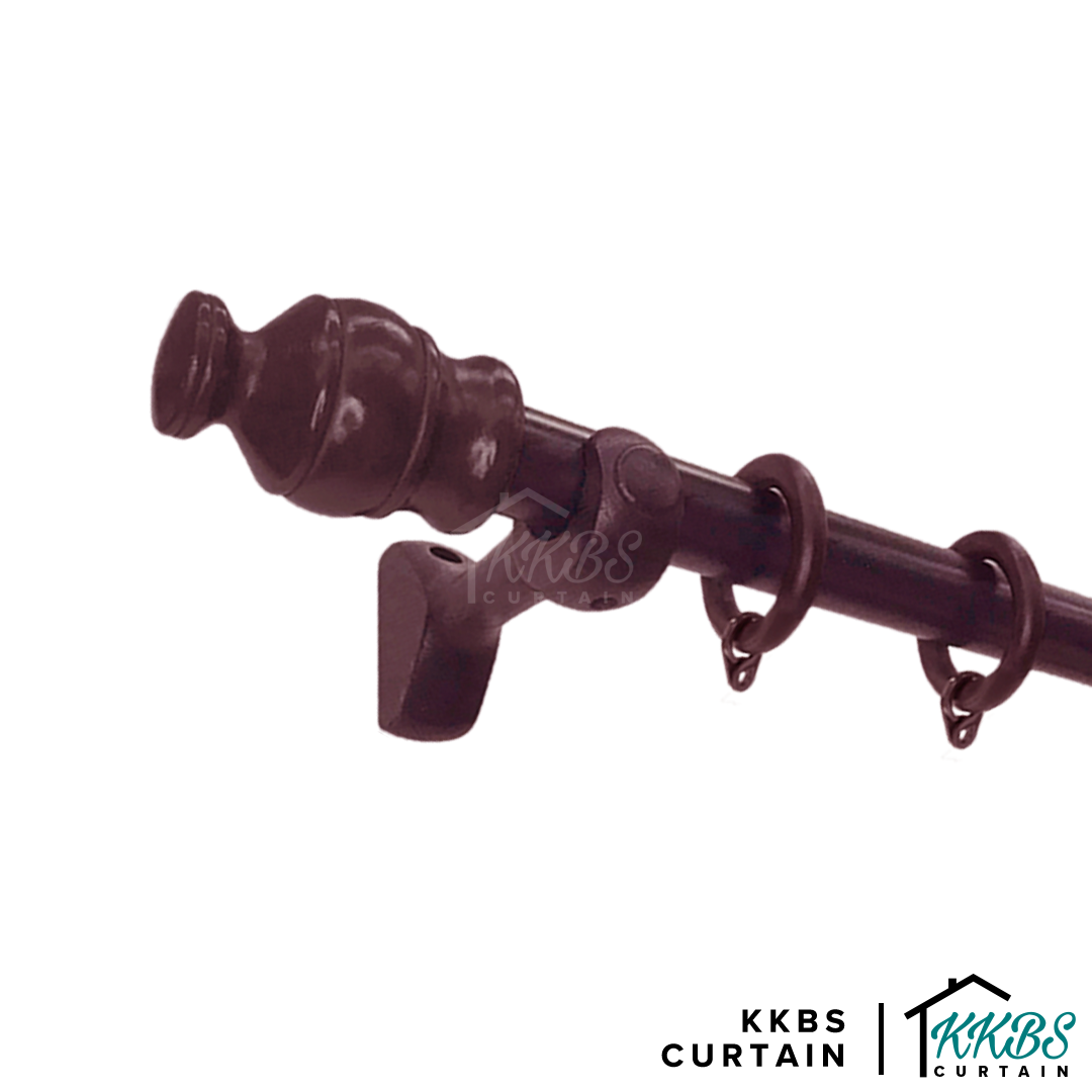 Cassedy Wooden Curtain Rod Single Bracket Dark Merlot Colour