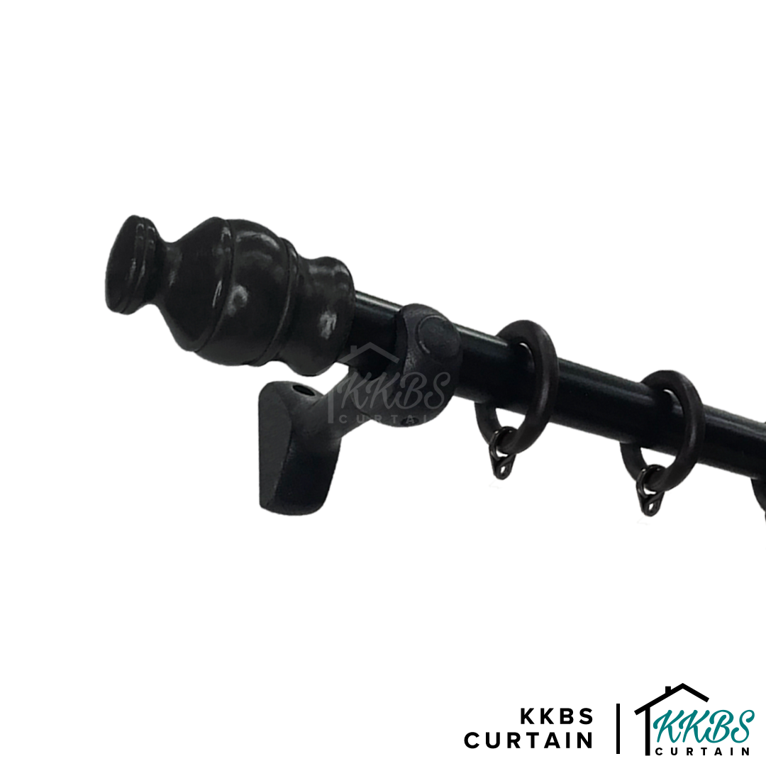 Cassedy Wooden Curtain Rod Single Bracket Ebony Black Colour